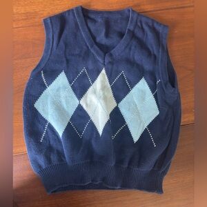Navy Blue Argyle Knit Vest